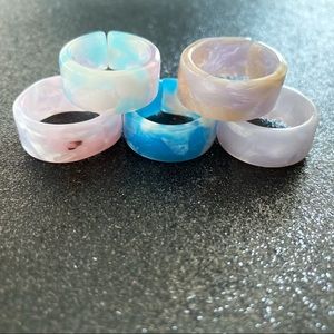 Chunky Acrylic Rings, Swirled Colors - Set of 5